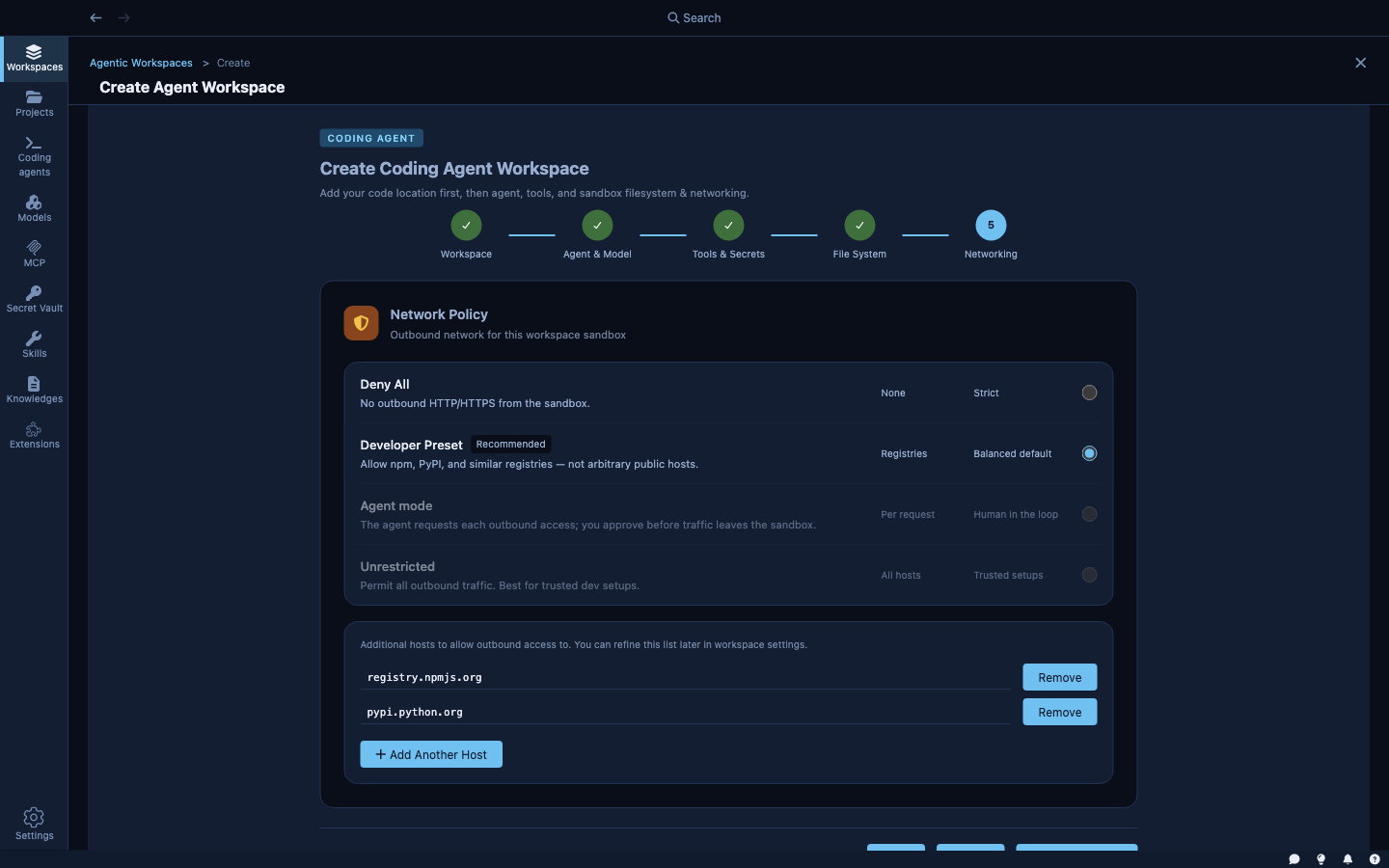 Wizard step 5 — Networking
